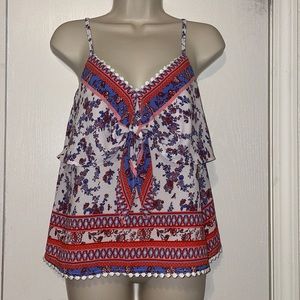 Floral tank with front tie detail
